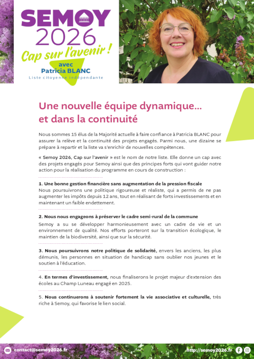 Image vers le PDF du 2e tract de Semoy 2026, cap sur l'avenir avec Patricia Blanc
