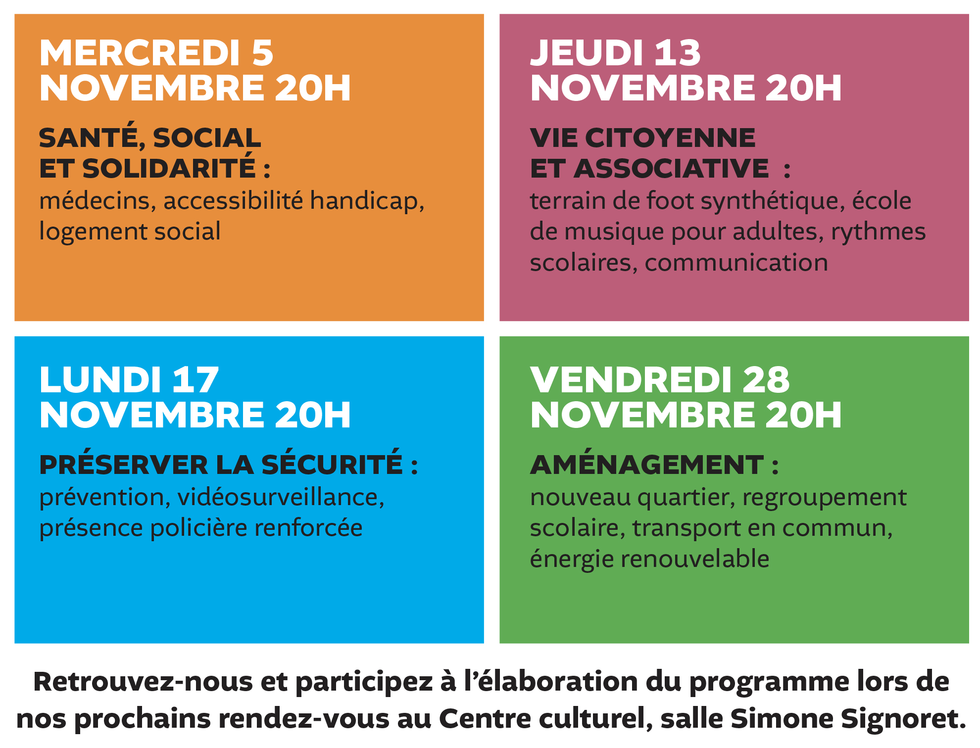 Dates des 4 réunions publiques / débats