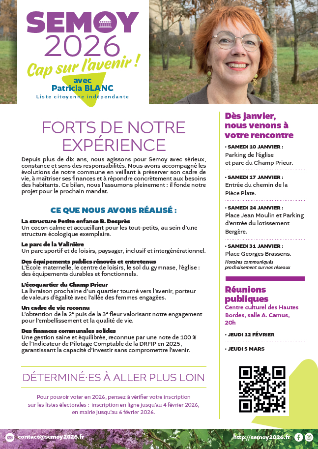 Image vers le PDF du 3e tract de Semoy 2026, cap sur l'avenir avec Patricia Blanc